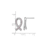 Sterling Silver Pink Ribbon Stud Earrings with Pink Cubic Zirconia, Cancer Awareness Jewelry