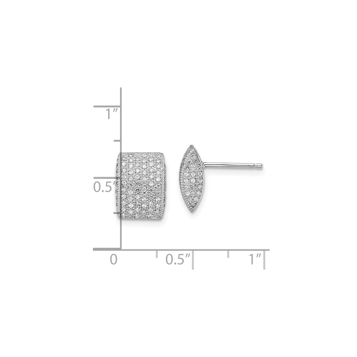 Sterling Silver Stud Earrings with Cubic Zirconia, Curved Multi-Row Rectangle Design