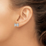 Sterling Silver Bow Stud Earrings with Cubic Zirconia, Feminine Ribbon Design