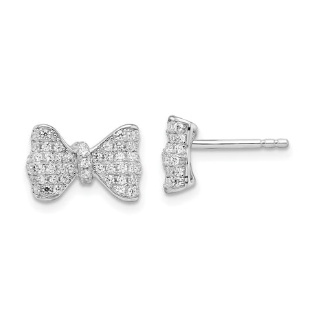 Sterling Silver Bow Stud Earrings with Cubic Zirconia, Feminine Ribbon Design
