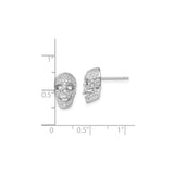 Sterling Silver Skull Stud Earrings with Cubic Zirconia, Gothic Punk Rock Style