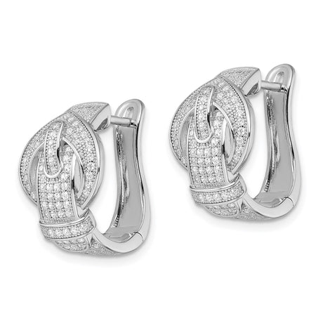Sterling Silver Hoop Earrings with Cubic Zirconia, Belt Buckle Design, Hinged Closure