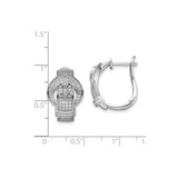 Sterling Silver Hoop Earrings with Cubic Zirconia, Belt Buckle Design, Hinged Closure