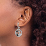 Sterling Silver Cat Drop Earrings with Cubic Zirconia, Intertwined Black and White Cat Design