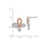 Sterling Silver Stud Earrings with Clear and Pink Cubic Zirconia, Ribbon and Petal Design