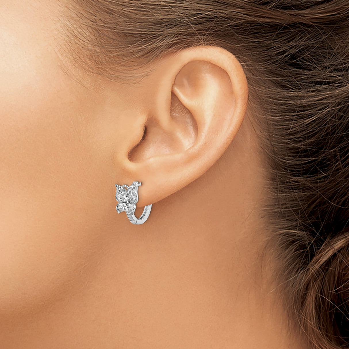 Sterling Silver Butterfly Hoop Earrings with Cubic Zirconia, Nature-Inspired Design for Women
