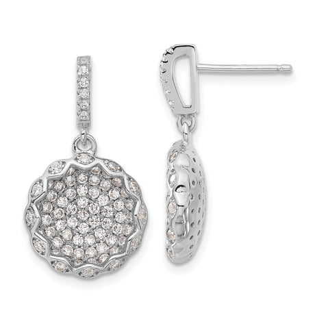 Sterling Silver Dangle Earrings with Cubic Zirconia, Floral Cluster Drop Design