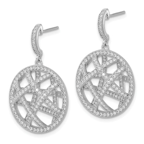 Sterling Silver Dangle Earrings with Cubic Zirconia, Crisscross Openwork Disc Design