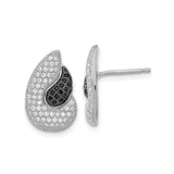 Sterling Silver Teardrop Swirl Earrings for Women with Black and White Cubic Zirconia, Modern Stud Earrings Featuring Contrast Stones, Elegant Evening Ear Jewelry, Contemporary Polished Design