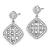 Sterling Silver Dangle Earrings with Cushion Drop, Open Lattice Design, Cubic Zirconia