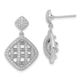 Sterling Silver Dangle Earrings with Cushion Drop, Open Lattice Design, Cubic Zirconia