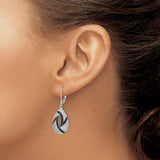 Sterling Silver Teardrop Dangle Earrings with Black and White Cubic Zirconia Swirl Pattern