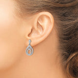 Sterling Silver Teardrop Dangle Earrings with Cubic Zirconia and Double Open Loop Design