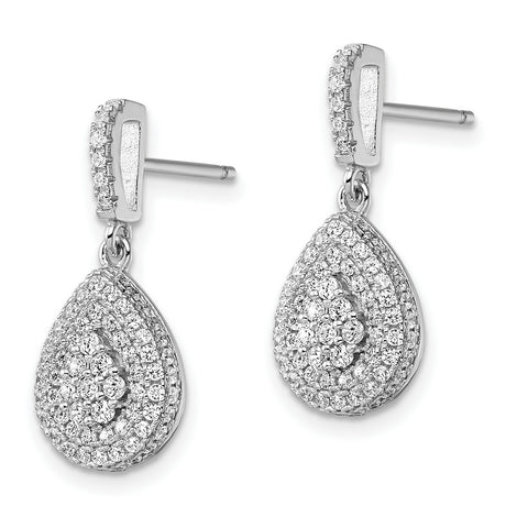 Sterling Silver Teardrop Dangle Earrings with Pavé Cubic Zirconia in Halo Design
