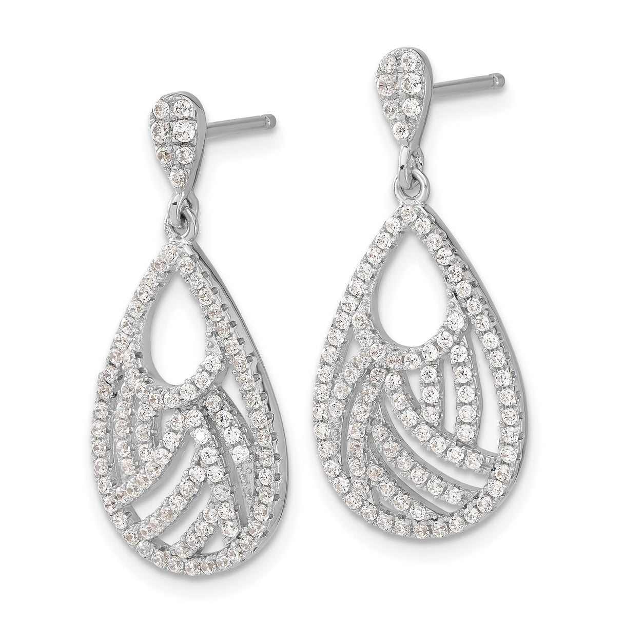Sterling Silver Teardrop Dangle Earrings with Cubic Zirconia, Swirl Design
