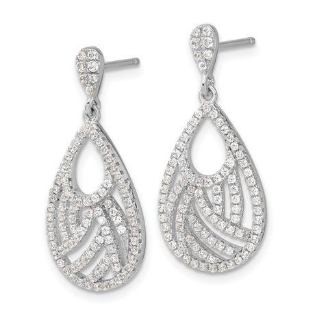 Sterling Silver Teardrop Dangle Earrings with Cubic Zirconia, Swirl Design