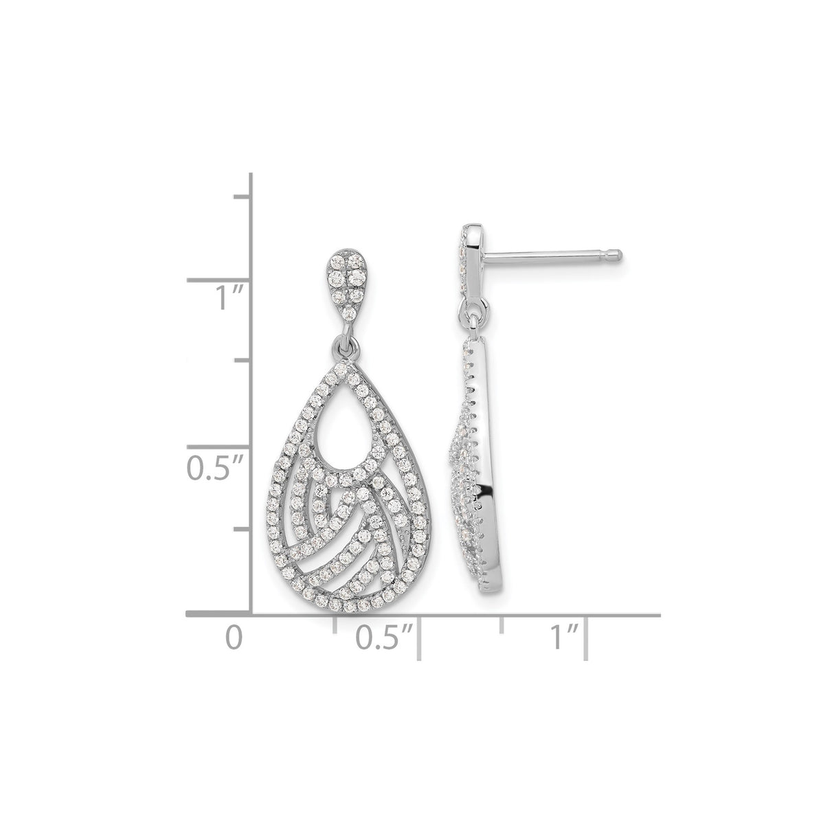 Sterling Silver Teardrop Dangle Earrings with Cubic Zirconia, Swirl Design