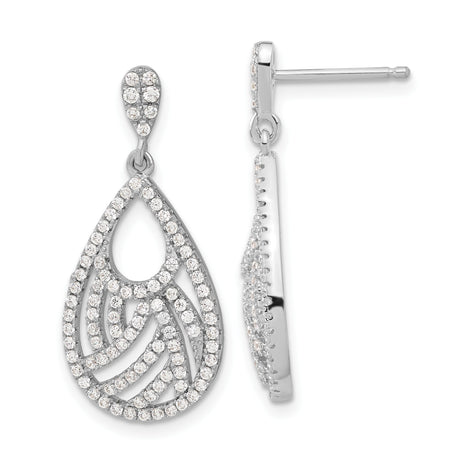 Sterling Silver Teardrop Dangle Earrings with Cubic Zirconia, Swirl Design