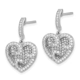 Sterling Silver Heart Dangle Earrings with Cubic Zirconia and Swirl Filigree Design