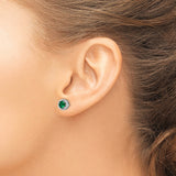 Sterling Silver Halo Stud Earrings with Round Green Gemstone and Cubic Zirconia Accents
