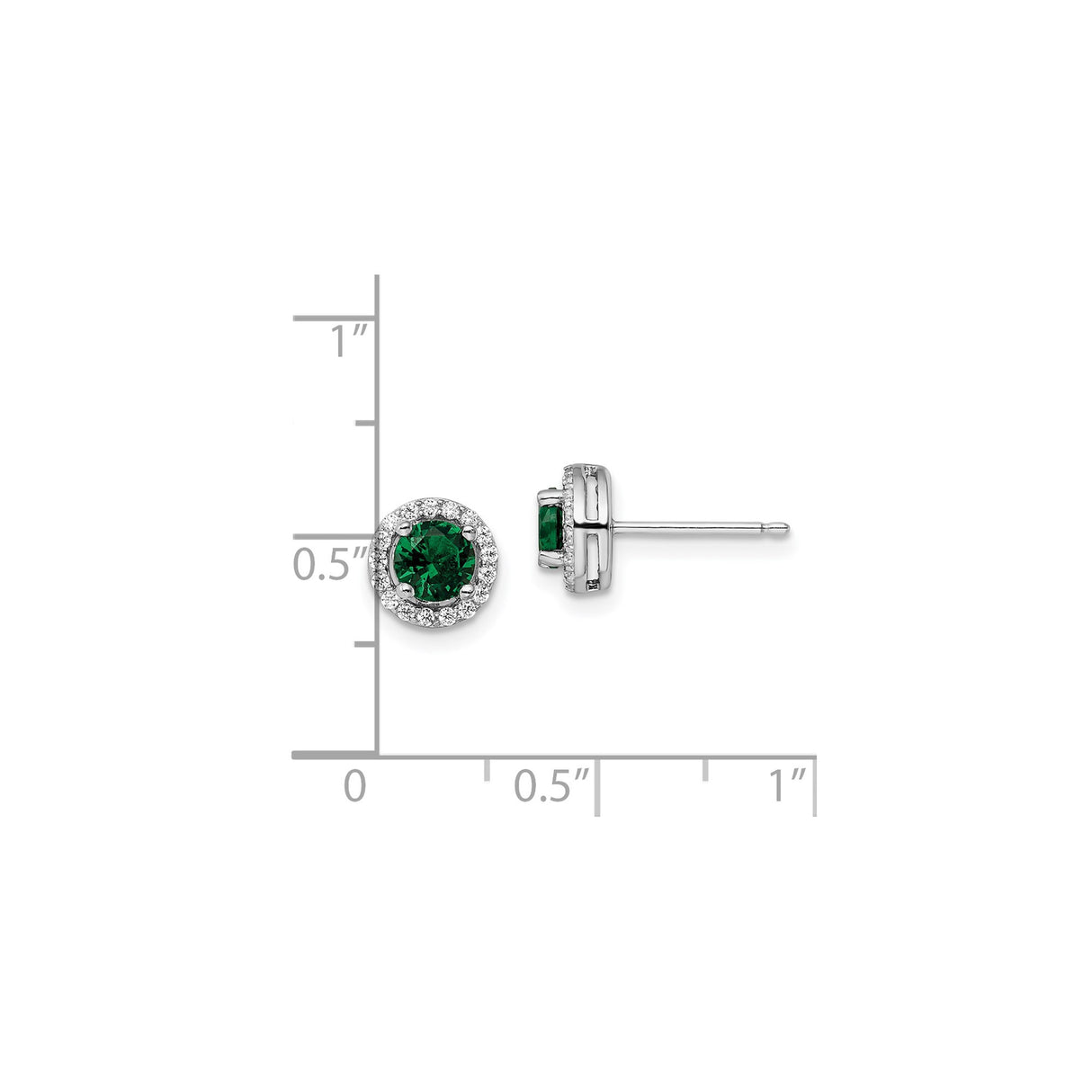 Sterling Silver Halo Stud Earrings with Round Green Gemstone and Cubic Zirconia Accents