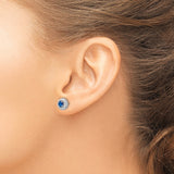 Sterling Silver Stud Earrings with Round Blue Cubic Zirconia and Halo Accents