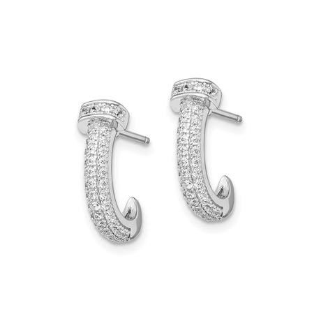 Sterling Silver Half Hoop Earrings with Triple Row Cubic Zirconia, Modern Minimalist Design