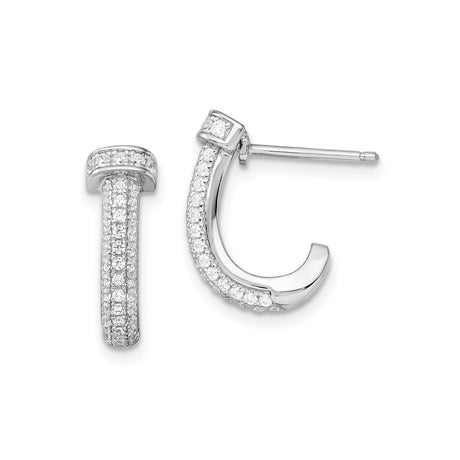 Sterling Silver Half Hoop Earrings with Triple Row Cubic Zirconia, Modern Minimalist Design