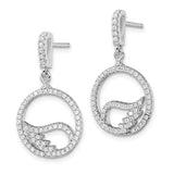 Sterling Silver Dangle Earrings with Cubic Zirconia, Angel Wing Open Circle Design