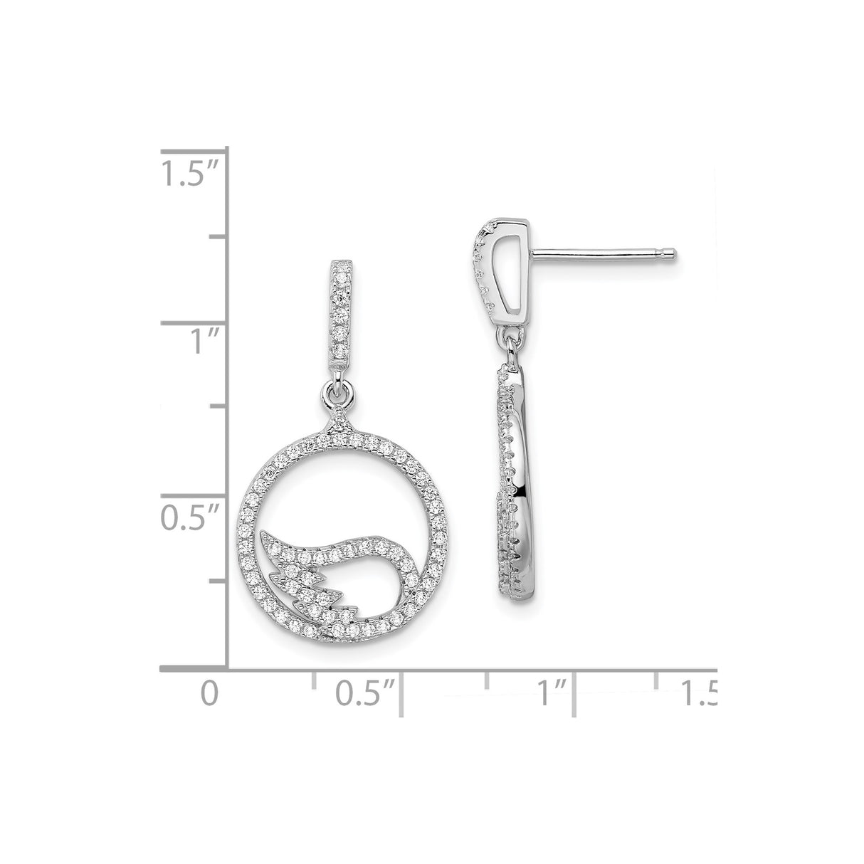 Sterling Silver Dangle Earrings with Cubic Zirconia, Angel Wing Open Circle Design