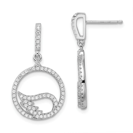 Sterling Silver Dangle Earrings with Cubic Zirconia, Angel Wing Open Circle Design