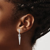 Sterling Silver Dangle Star Earrings with Cubic Zirconia, Tapered Spike Celestial Design