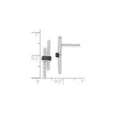 Sterling Silver Stud Earrings with Cubic Zirconia and Black Spinel, Geometric Bar Design