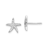 Sterling Silver Starfish Stud Earrings with Cubic Zirconia, Ocean Inspired Jewelry for Women