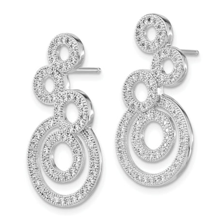 Sterling Silver Dangle Earrings with Cubic Zirconia, Interlocking Open Circles Design