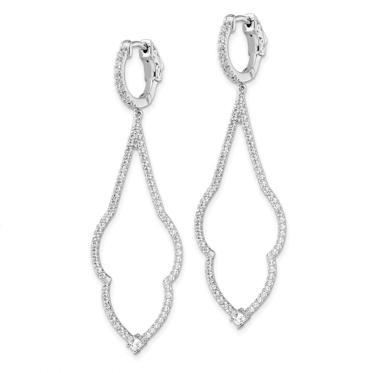 Sterling Silver Dangle Earrings with Cubic Zirconia, Elongated Open Teardrop Design