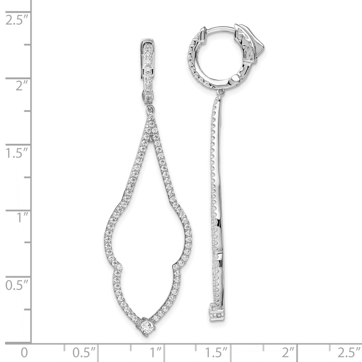 Sterling Silver Dangle Earrings with Cubic Zirconia, Elongated Open Teardrop Design