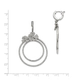 Sterling Silver Dangle Earrings with Cubic Zirconia, Double Open Hoops and Floral Clover Design