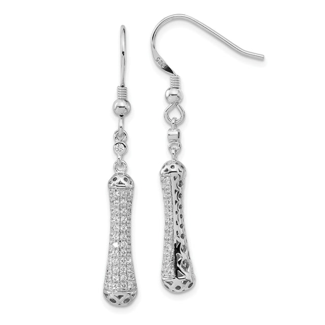 Sterling Silver Dangle Earrings with Cubic Zirconia, Tapered Bar and Filigree Design