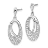 Sterling Silver Drop Earrings with Cubic Zirconia, Open Loop Oval Design, Lightweight Dangle Style