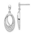 Sterling Silver Drop Earrings with Cubic Zirconia, Open Loop Oval Design, Lightweight Dangle Style