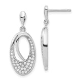 Sterling Silver Drop Earrings with Cubic Zirconia, Open Loop Oval Design, Lightweight Dangle Style