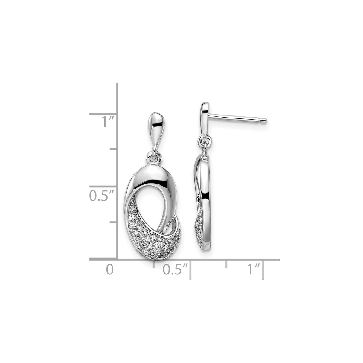 Sterling Silver Dangle Earrings with Cubic Zirconia, Open Loop Teardrop and Intertwined Design