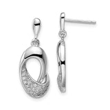 Sterling Silver Dangle Earrings with Cubic Zirconia, Open Loop Teardrop and Intertwined Design