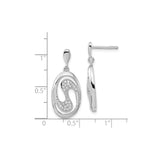 Sterling Silver Dangle Earrings with Cubic Zirconia, Open Oval Swirl Wave Design
