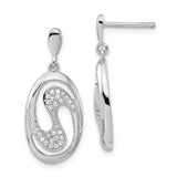 Sterling Silver Dangle Earrings with Cubic Zirconia, Open Oval Swirl Wave Design