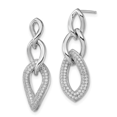 Sterling Silver Dangle Earrings with Cubic Zirconia, Interlocking Marquise and Twist Design