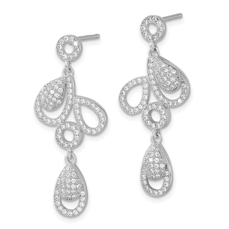 Sterling Silver Dangle Earrings with Teardrop Cubic Zirconia, Open Circle Drop Design
