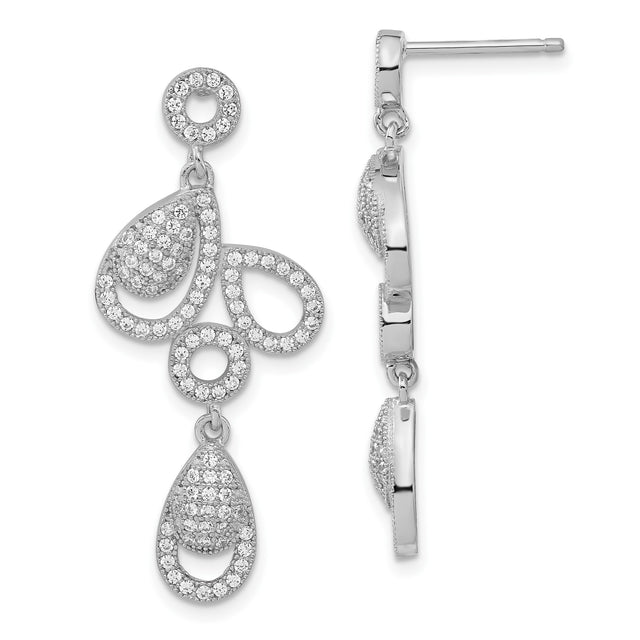 Sterling Silver Dangle Earrings with Teardrop Cubic Zirconia, Open Circle Drop Design