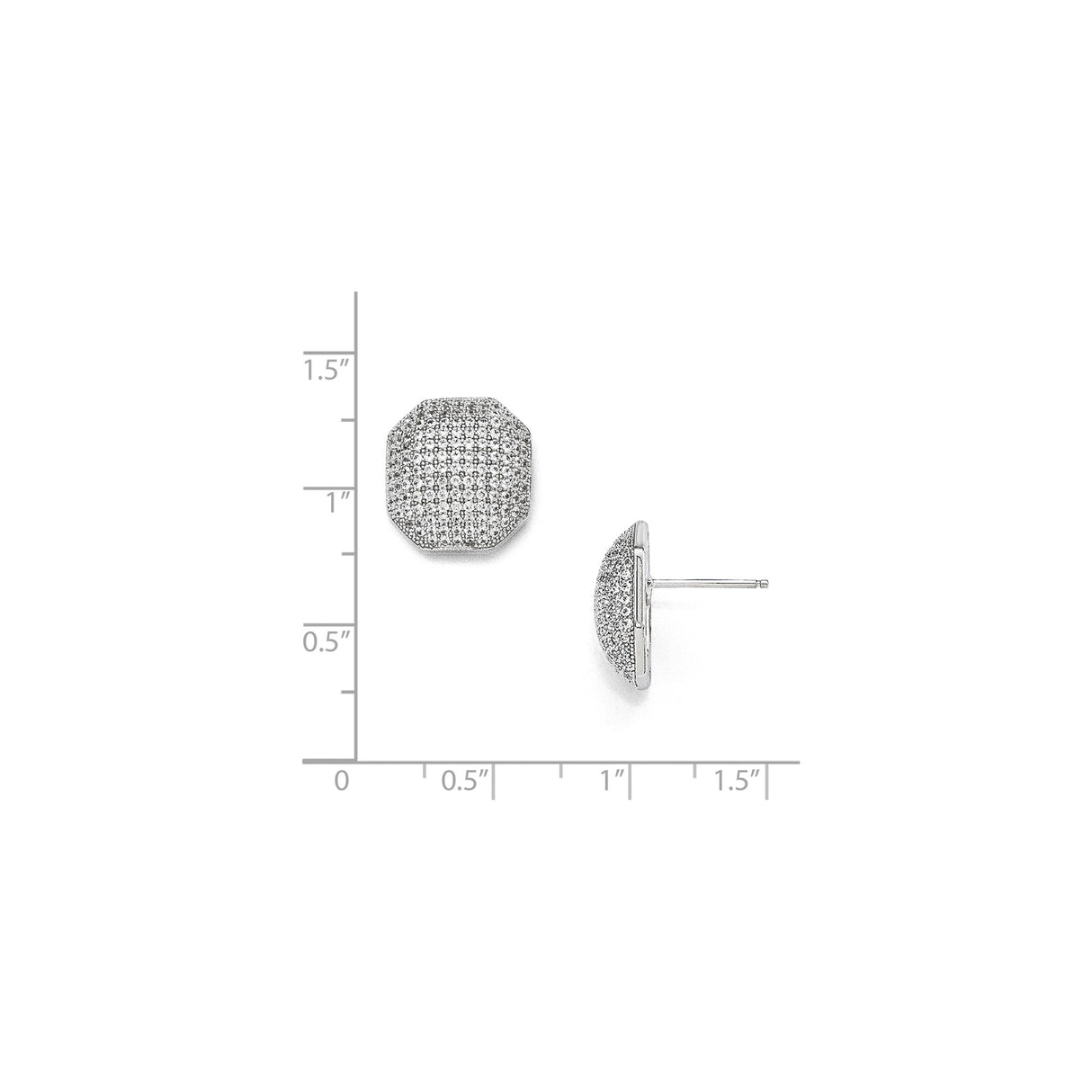 Sterling Silver Cushion Cut Stud Earrings with Cubic Zirconia Pavé Setting, Modern Design